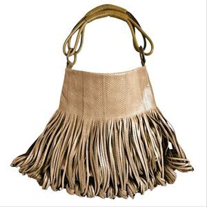 Katherine Kwei Love Knots Olive Green Leather Snakeskin Embossed Hobo